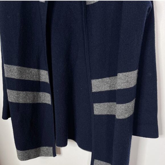 Nordstrom Collection Small S Navy Blue Gray Cashmere Stripe Open Front Cardigan - Picture 4 of 8